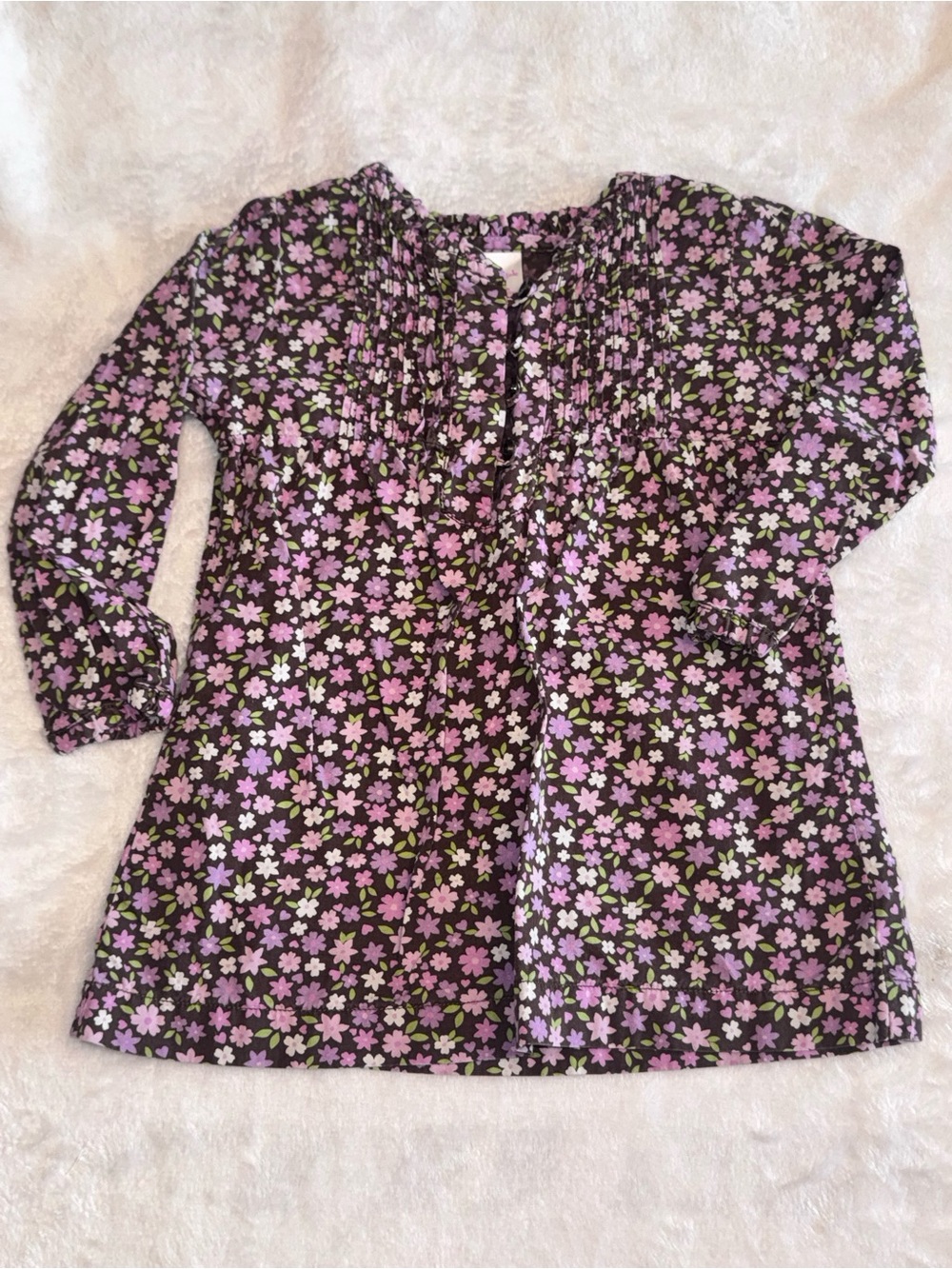 Girls Floral Long-Sleeve Tunic Dress  - Purple Floral